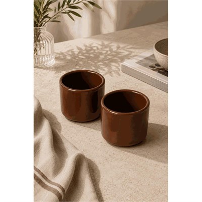 Beige & Stone 2li Set Kahverengi Seramik Kupa 175 Ml Minimal Kahve Kupası Çay Fincanı Espresso Ve Türk Kahvesi Bardağı