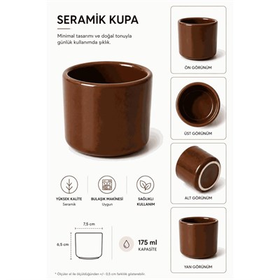 Beige & Stone 2li Set Kahverengi Seramik Kupa 175 Ml Minimal Kahve Kupası Çay Fincanı Espresso Ve Türk Kahvesi Bardağı
