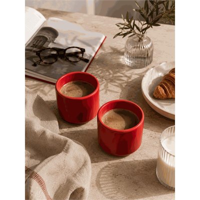Beige & Stone 2li Set Kırmızı Seramik Kupa 175 Ml Minimal Kahve Kupası Çay Fincanı Espresso Ve Türk Kahvesi Bardağı