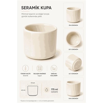 Beige & Stone 2li Set Krem Seramik Kupa 175 Ml Minimal Kahve Kupası Çay Fincanı Espresso Ve Türk Kahvesi Bardağı