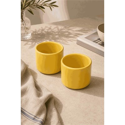Beige & Stone 2li Set Sarı Seramik Kupa 175 Ml Minimal Kahve Kupası Çay Fincanı Espresso Ve Türk Kahvesi Bardağı