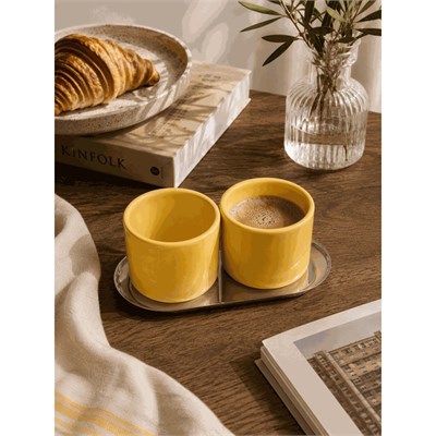 Beige & Stone 2li Set Sarı Seramik Kupa 175 Ml Minimal Kahve Kupası Çay Fincanı Espresso Ve Türk Kahvesi Bardağı