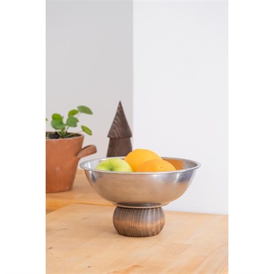 Beige & Stone Ahşap Ayaklı Metal 22 Cm Salata Kısır Meyve Sunum Kasesi