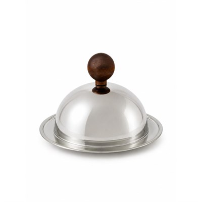 Beige & Stone Ahşap Kulplu Paslanmaz Çelik Fanuslu Sunum Tabağı 15 Cm – 13 Cm Kapaklı Kahvaltılık Peynir Tereyağı İkram Tabağı