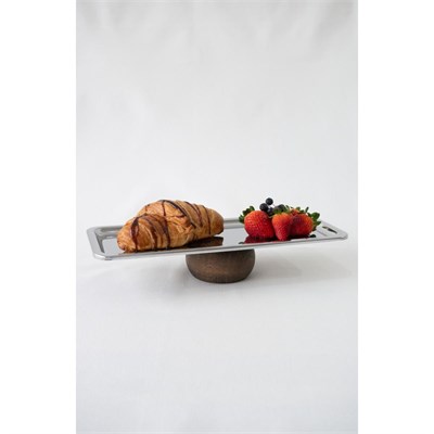 Beige & Stone Ahşap Tabanlı 33 Cm Dikdörtgen Baton Metal Dekoratif Tatlı Pasta Kek Sunum/servis Stand Tabak