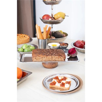 Beige & Stone Ahşap Tabanlı 33 Cm Dikdörtgen Baton Metal Dekoratif Tatlı Pasta Kek Sunum/servis Stand Tabak