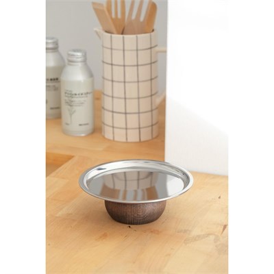 Beige & Stone Ahşap Tabanlı Metal 18 Cm Yuvarlak Servis/sunum Tabak Dekoratif Stand