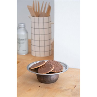 Beige & Stone Ahşap Tabanlı Metal 18 Cm Yuvarlak Servis/sunum Tabak Dekoratif Stand