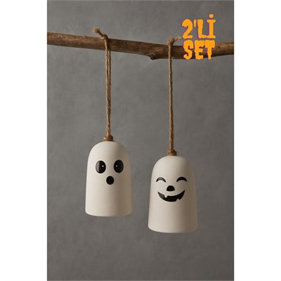 Beige & Stone Halloween Cadılar Bayramı Hayalet Temalı Booo & Hahaha Asılabilir Dekor ( 2li )