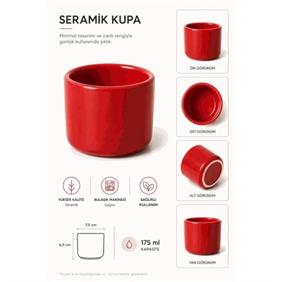 Beige & Stone Kırmızı Seramik Kupa 175 Ml Minimal Kahve Kupası Çay Fincanı Espresso Ve Türk Kahvesi Bardağı