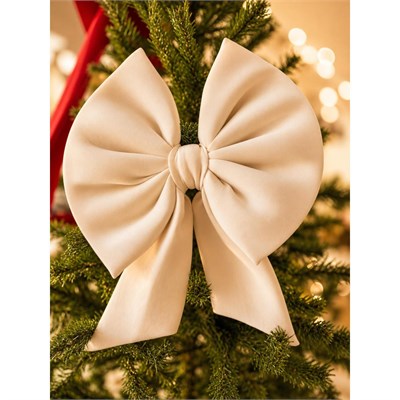 Beige & Stone Krem Küçük Fiyonk Yılbaşı Çam Ağacı Süsü 35x30 Cm Dekoratif Kumaş Kurdele Noel Ve Yeni Yıl Dekoru
