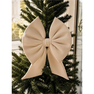 Beige & Stone Krem Küçük Fiyonk Yılbaşı Çam Ağacı Süsü 35x30 Cm Dekoratif Kumaş Kurdele Noel Ve Yeni Yıl Dekoru