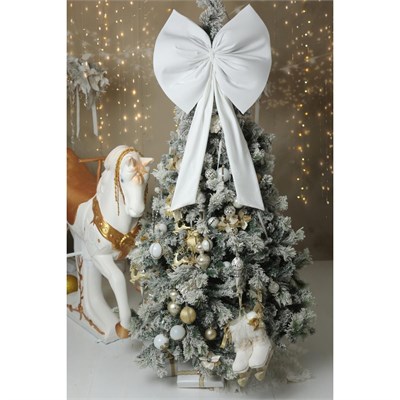 Beige & Stone Kurdele Yıllbaşı Ağaç Süs Noel Beyaz Fiyonk 55x50 Cm Büyük