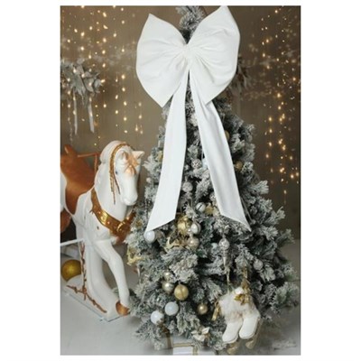 Beige & Stone Kurdele Yıllbaşı Ağaç Süs Noel Dev Beyaz Fiyonk 55x150 Cm Büyük