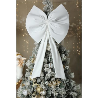 Beige & Stone Kurdele Yıllbaşı Ağaç Süs Noel Beyaz Fiyonk 55x50 Cm Büyük