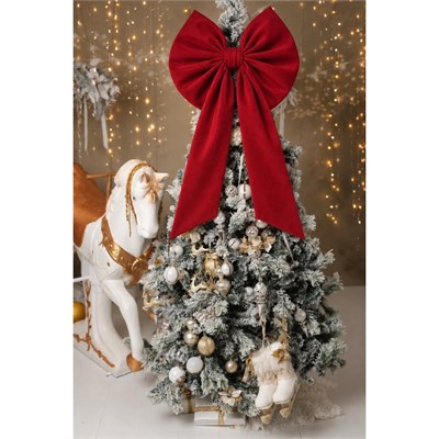 Beige & Stone Kurdele Yıllbaşı Ağaç Süs Noel Kırmızı Fiyonk 60x100 Cm Büyük