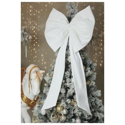 Beige & Stone Kurdele Yıllbaşı Ağaç Süs Noel Dev Beyaz Fiyonk 55x150 Cm Büyük