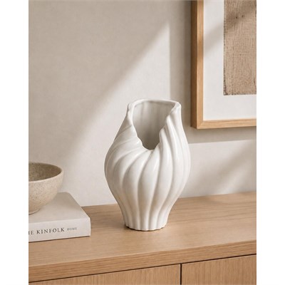 Beige & Stone Luna Beyaz Seramik Vazo - Luna Koleksiyonu