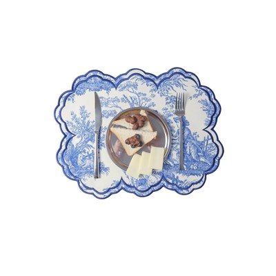 Beige & Stone Mavi Beyaz Vintage Nakış İşlemeli Amerikan Servis 2li