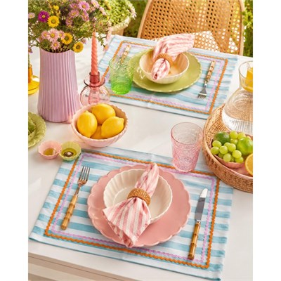 Beige & Stone Mavi Çizgili Pembe - Turuncu Biyeli Amerikan Servisi 2li Set 33x44 Cm Sofra Ve Masa Düzeni Dekoru