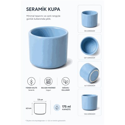 Beige & Stone Mavi Seramik Kupa 175 Ml Minimal Kahve Kupası Çay Fincanı Espresso Ve Türk Kahvesi Bardağı