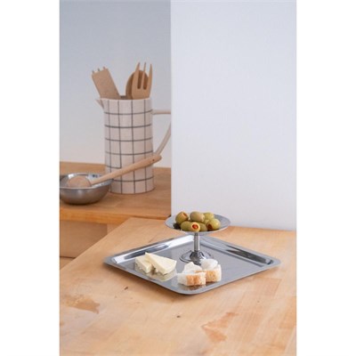 Beige & Stone Metal Kare Çelik Servis / Sunum Tepsi Tabağı