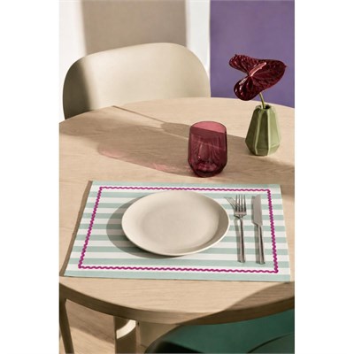 Beige & Stone Mint Çizgili Fuşya Biyeli Amerikan Servisi 2li Set 33x44 Cm Sofra Ve Masa Düzeni Dekoru