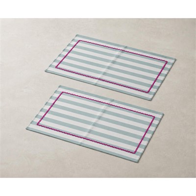 Beige & Stone Mint Çizgili Fuşya Biyeli Amerikan Servisi 2li Set 33x44 Cm Sofra Ve Masa Düzeni Dekoru