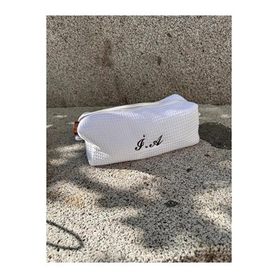 Beige & Stone Pamuklu Waffle Kişiye Özel Tüm Saç Şekillendiriciler Seyahat Çantası