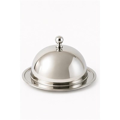 Beige & Stone Paslanmaz Çelik Fanuslu Kapaklı Sunum Tabağı 15 Cm – 13 Cm Fanus Kahvaltılık Peynir Tereyağı Tatlı Servis Tabağı