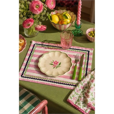 Beige & Stone Pembe Çizgili Açık Yeşil - Lacivert Biyeli Amerikan Servisi 2li Set 33x44 Cm Sofra Ve Masa Düzeni Dekoru