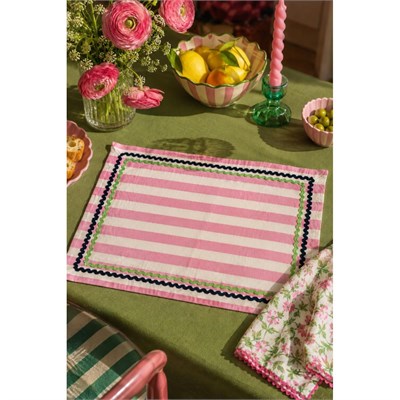 Beige & Stone Pembe Çizgili Açık Yeşil - Lacivert Biyeli Amerikan Servisi 2li Set 33x44 Cm Sofra Ve Masa Düzeni Dekoru