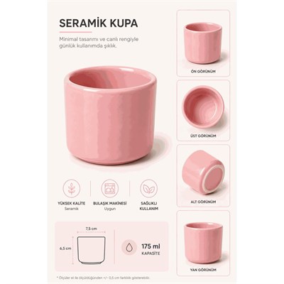 Beige & Stone Pembe Seramik Kupa 175 Ml Minimal Kahve Kupası Çay Fincanı Espresso Ve Türk Kahvesi Bardağı