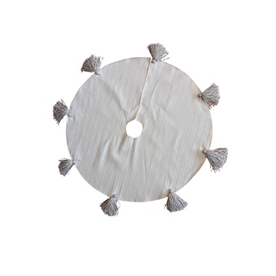 Beige & Stone Püsküllü Yılbaşı Çam Ağaç Altı Örtüsü 100 Cm Çaplı