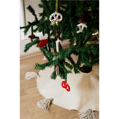 Beige & Stone Püsküllü Yılbaşı Çam Ağaç Altı Örtüsü 100 Cm Çaplı