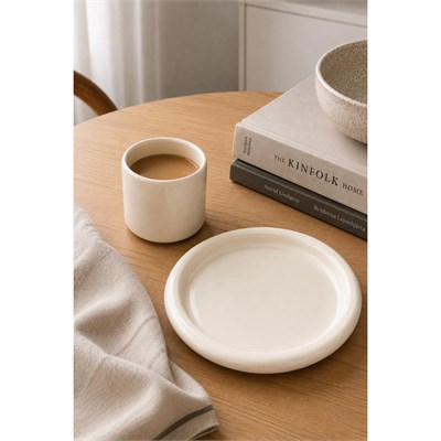 Beige & Stone Seramik Krem Donut Kahvaltı Pasta Yemek Ve Tatlı Servis Tabak 25 Cm