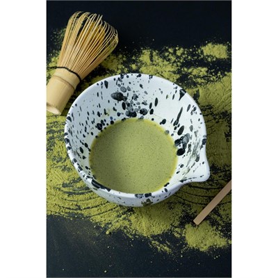 Beige & Stone Seramik Mat Siyah Benekli Matcha Kase Ve Whisk Tutacağı Set