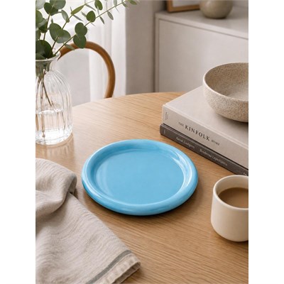 Beige & Stone Seramik Mavi Donut Kahvaltı Pasta Yemek Ve Tatlı Servis Tabak 25 Cm