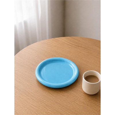 Beige & Stone Seramik Mavi Donut Kahvaltı Pasta Yemek Ve Tatlı Servis Tabak 25 Cm