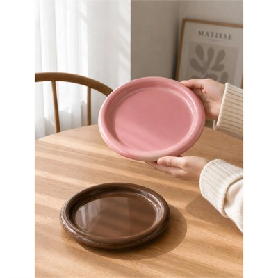 Beige & Stone Seramik Pembe Donut Kahvaltı Pasta Yemek Ve Tatlı Servis Tabak 25 Cm
