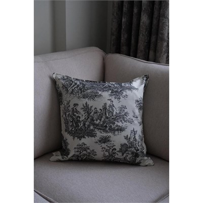 Beige & Stone Siyah Vintage Desenli 45x45 Dekoratif Yastık Kılıfı
