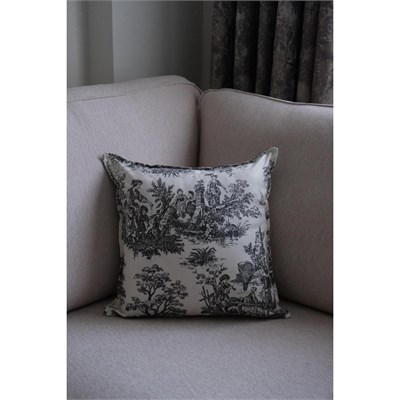 Beige & Stone Siyah Vintage Desenli 45x45 Dekoratif Yastık Kılıfı