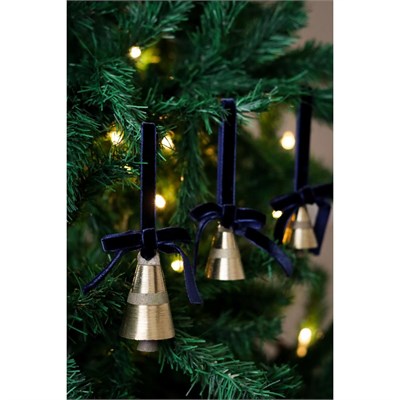 Beige & Stone X Den.ınteriors Yılbaşı Ağacı Süsleme Seti 3lü Kadife Kurdeleli Gold Renk Çan Ağaç Süsü