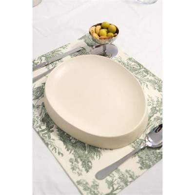 Beige & Stone Yeşil Pastoral Desenli Dikdörtgen Amerikan Servis 2li
