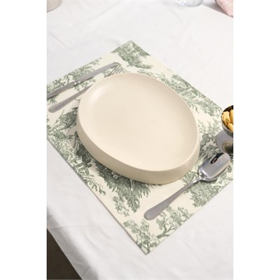 Beige & Stone Yeşil Pastoral Desenli Dikdörtgen Amerikan Servis 2li