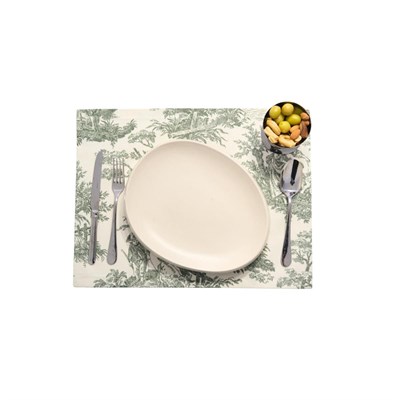 Beige & Stone Yeşil Pastoral Desenli Dikdörtgen Amerikan Servis 2li