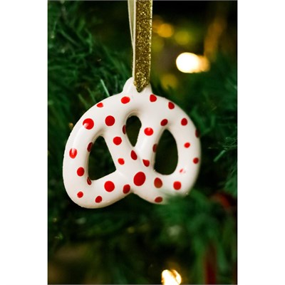 Beige & Stone Yılbaşı Ağaç Süsü Benekli Seramik Pretzel Simit Çam Ağacı Süsü