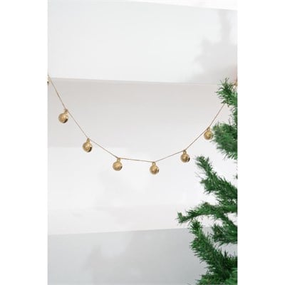 Beige & Stone Yılbaşı Jüt İp Gold Yuvarlak Çanlı Zincir Noel Çam Ağaç Süsü