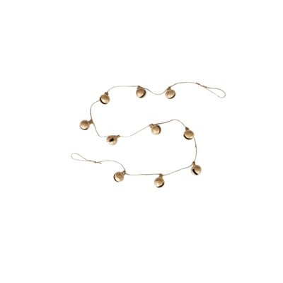 Beige & Stone Yılbaşı Jüt İp Gold Yuvarlak Çanlı Zincir Noel Çam Ağaç Süsü