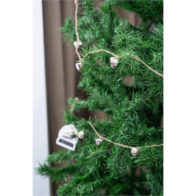 Beige & Stone Yılbaşı Jüt İp Gümüş Zilli Zincir Noel Çam Ağaç Süsü